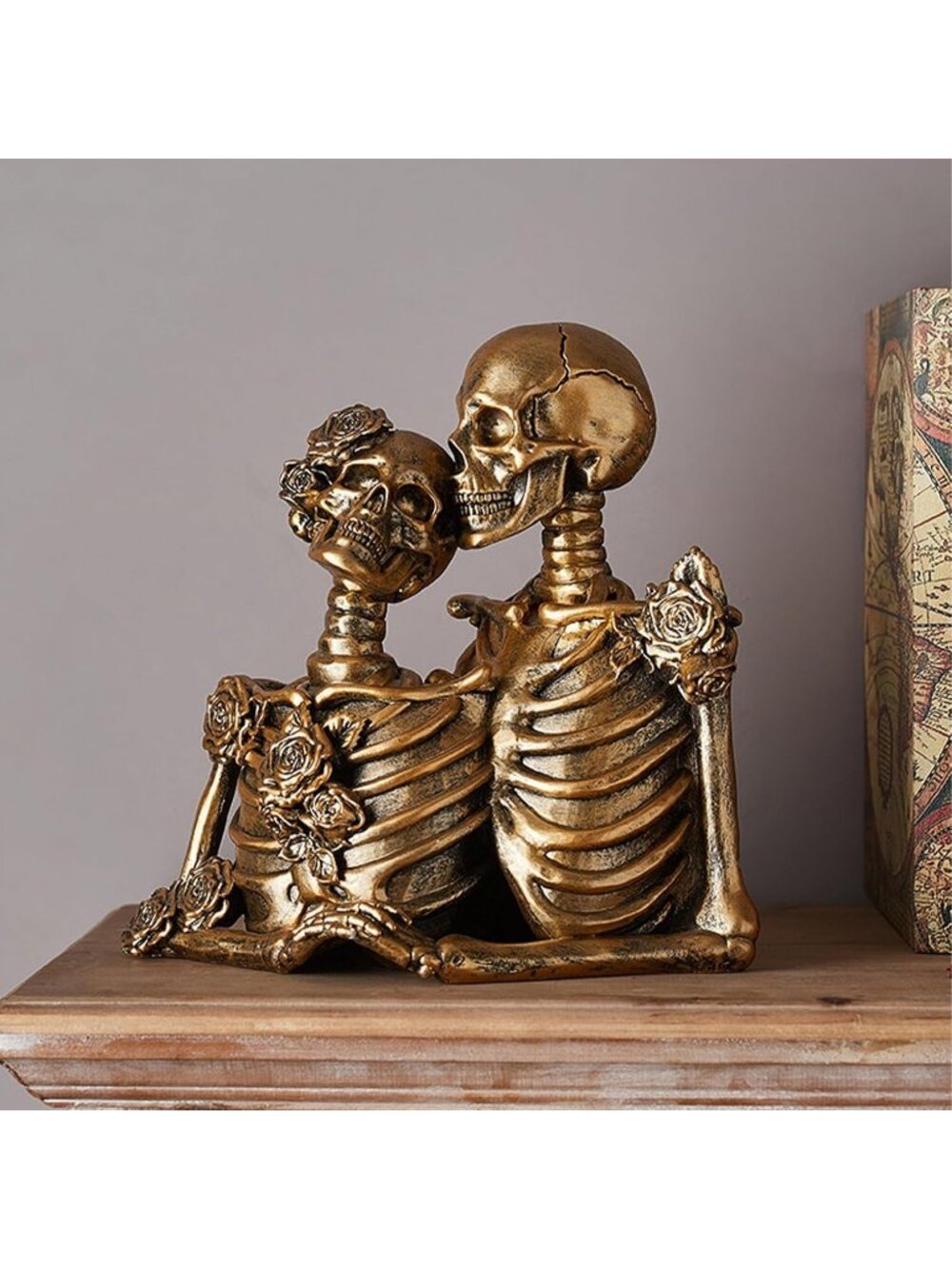 Brown Skeleton Couple Resin Figurines Gothic Shelf Mantel Halloween Décor